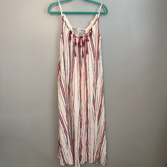 Free People Beaded Tassel Fringe Boho Striped Maxi Dress Size Small - Picture 2 of 10